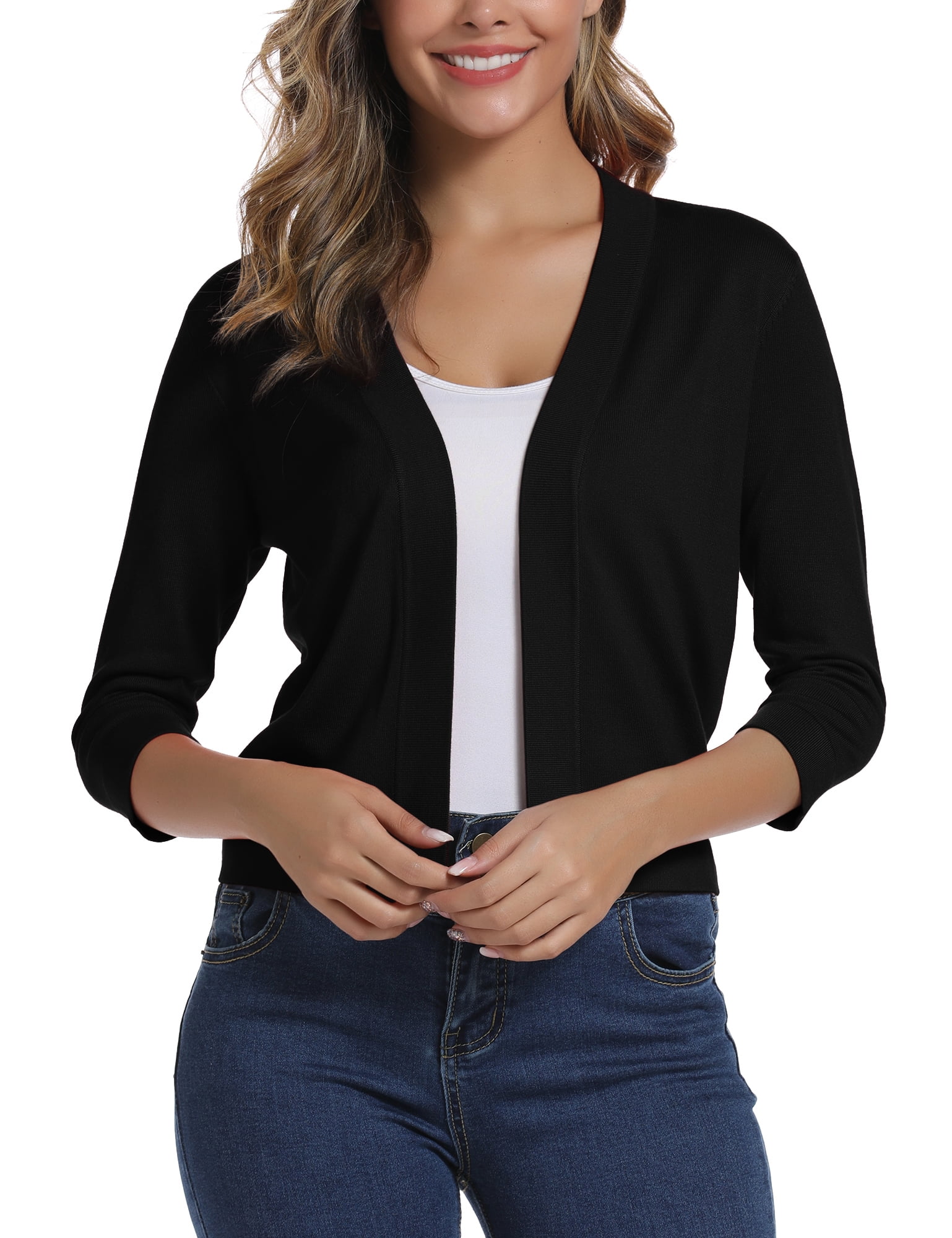 4 Sleeve Cropped Cardigan (Black 