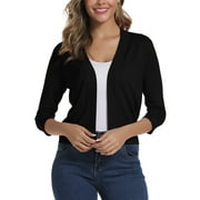 Urban CoCo Women's 3/4 Sleeve Cropped Cardigan (Black, XL)