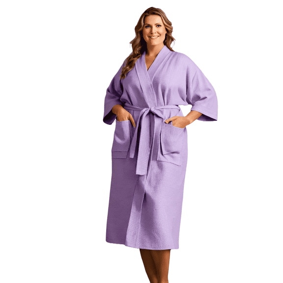 Elegani Robes and Towels, Plus Size Women's Waffle Lilac Long Premium Cotton Blend Bathrobe (XXL)