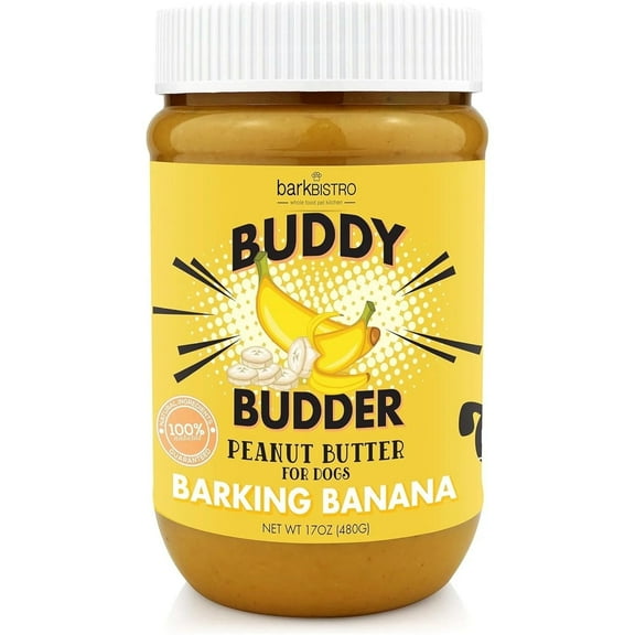 Bark Bistro Barking Banana Buddy Budder 100% Natural Dog Peanut Butter 17oz jar