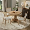 thumbnail image 4 of Harper & Bright Designs Round Dining Table Set for 4, 5 Pieces Kitchen Dining Set with Cross Legs and 4 Upholstered Dining Chairs for Small Places, Natural Wood, 4 of 17