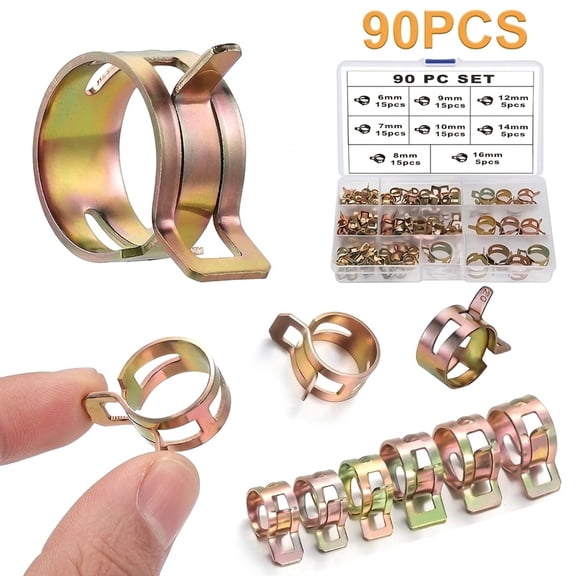 90Pcs Spring Hose Clamp Assortment,6-16mm Automotive Hose Clamps, Small Spring Clamp for Air Line,Water,Silicone and Vacuum Hose