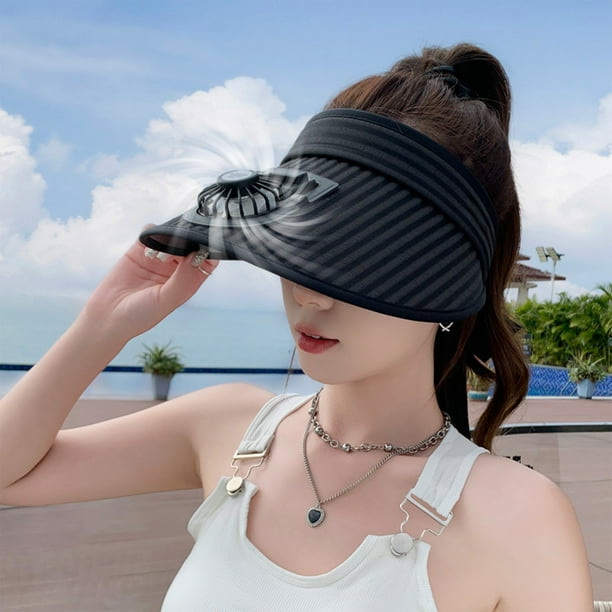 Sombrero de ala ancha con protección solar y ventilador de carga USB. Sombrero de protección solar abierto para viajes al aire libre.