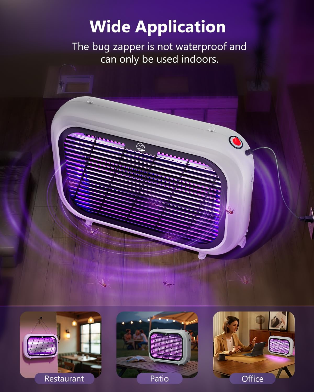 Indoor Electric Bug Zapper, Powerful Fly Zapper with Double-Layer High-Voltage Grid, All-Round Mosquito Catcher for Mosquito/Fly/Moth/Gnat, LED Trap, Removable Tray & 2 Replace Light Tube, Hangable