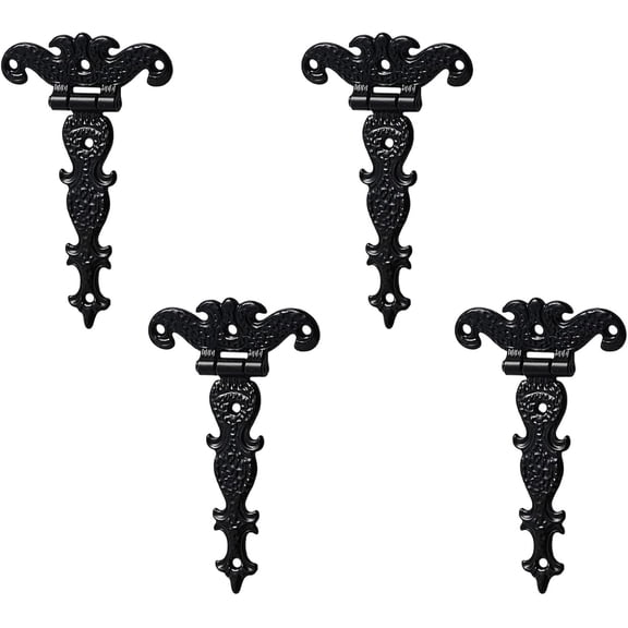 4pcs Classic Decorative T Hinges, 3.2 inch Heavy Duty Zinc Alloy T-Strap Hinges Antique Shed Door Hinges with Screws (Black)