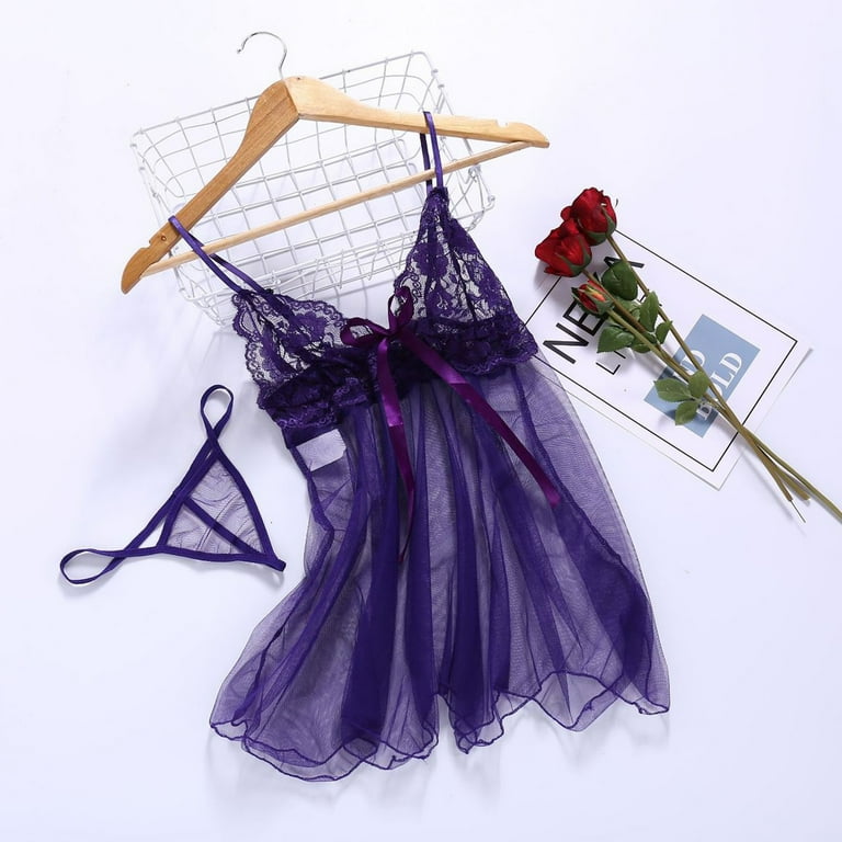 fitted lace wedding dress Lavender Embroidered Chemise & G-String Lavender / XL main image 1