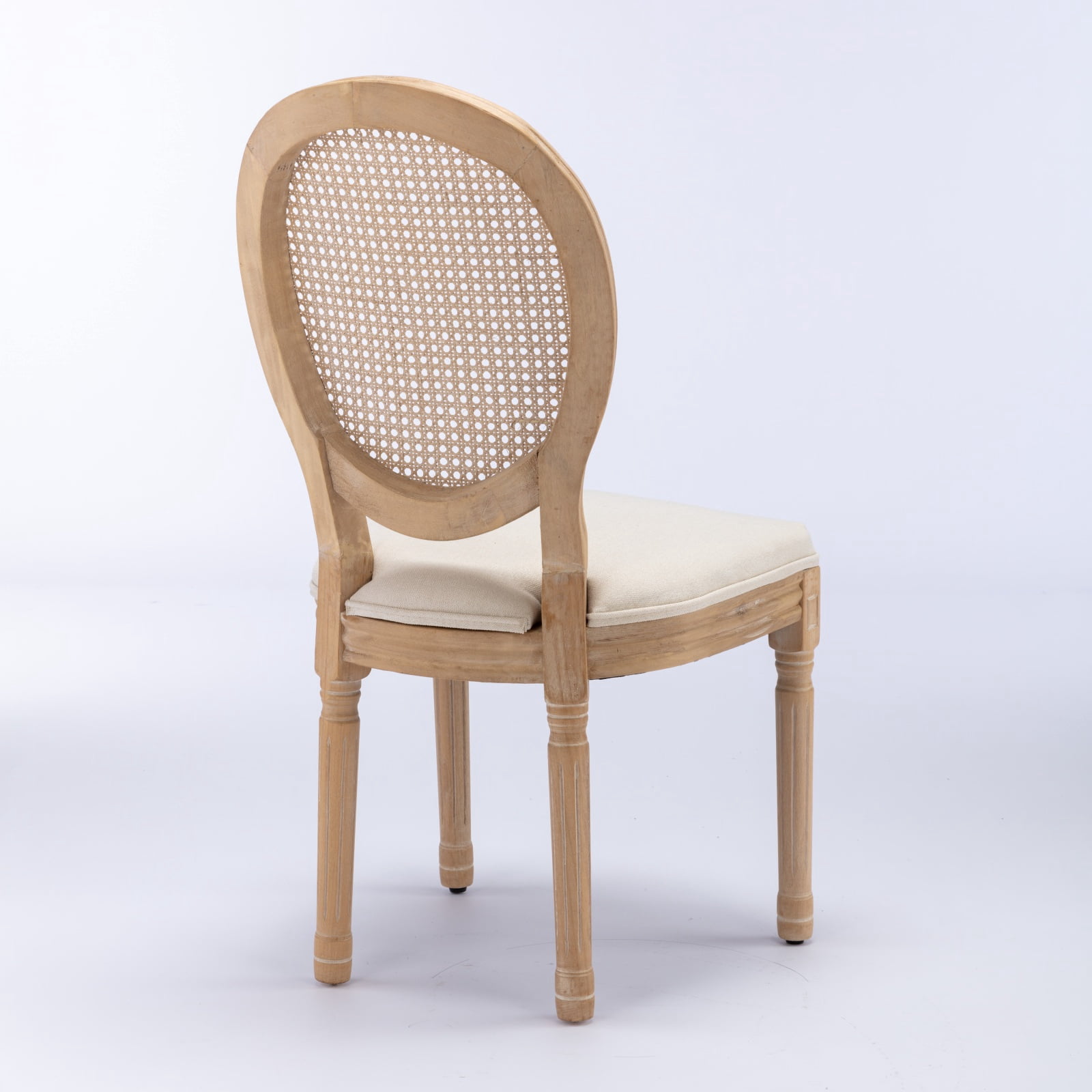 Gewnee French Style Set of 2,Solid Wood Frame Antique Painting Linen Fabric Rattan Back Dining Chair