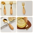 thumbnail image 2 of 2pcs Stainless Steel Toddler Forks And Curved Spoon Set With Wooden Handle Baby Silverware Kids Fork Metal Forks Self Feeding Utensils Children Cutlery Forks For Lunch Box, 2 of 8