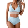 thumbnail image 2 of LEBONYARD Women's Two Piece Swimwear Side Cut Out Bikini Summer Style,Women's Bikini Adjustable Shoulder Strap Split Swimsuit Set Light Blue S, 2 of 3