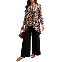 Cuteduck Women Plus Size 2 Piece Outfit Set Long Sleeve Pullover Pajama Sets Wide Leg Pants Fall Loungewear 1X-4X