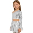 thumbnail image 4 of iiniim Girls Sparkly Latin Hip Hop Jazz Dance Outfit Long Sleeve Sequin Crop Top with Metallic Tutu Skirt Silver 12, 4 of 7
