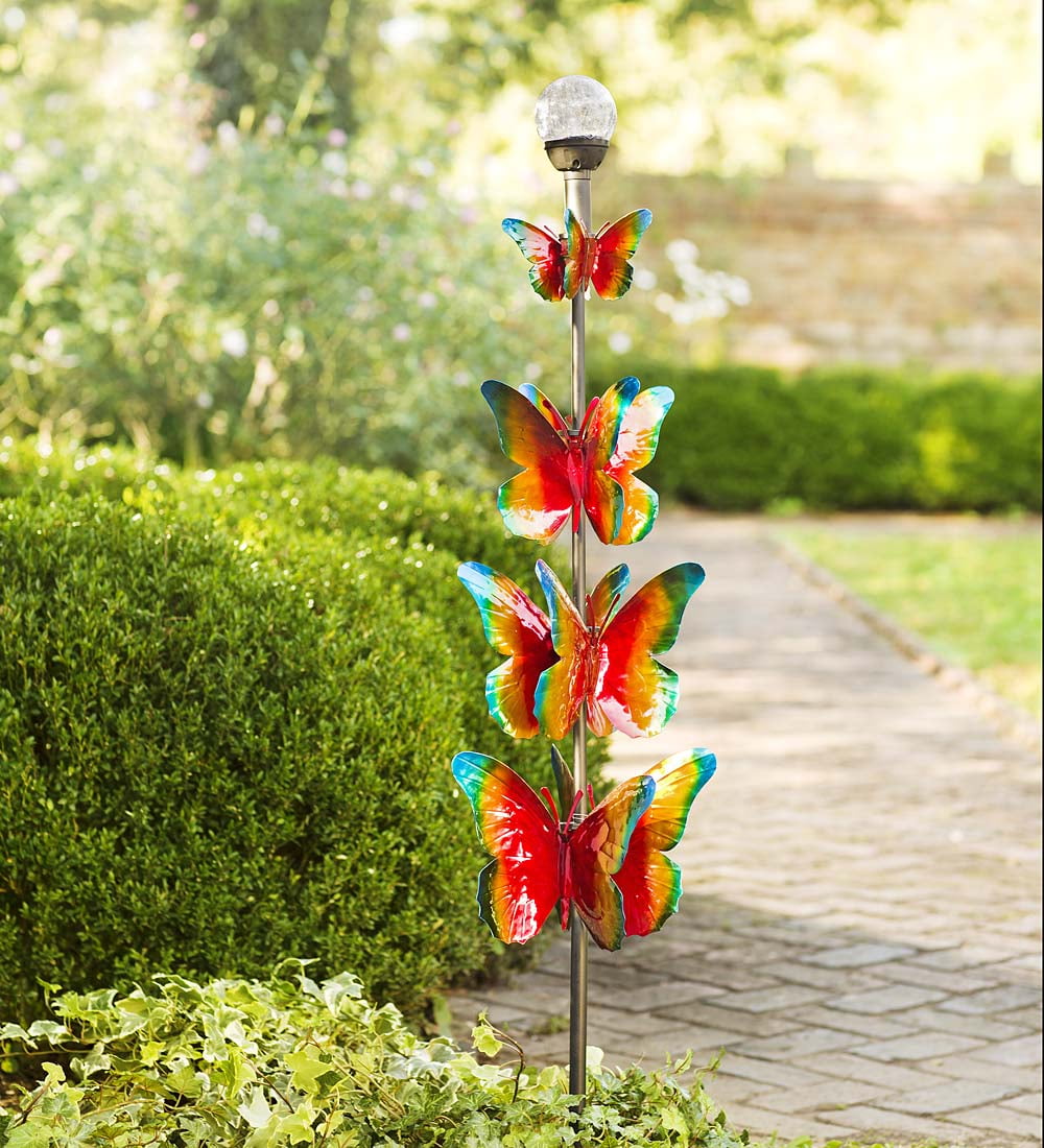 4-Tier Butterfly w Solar LED Ball Wind Spinner for Gardens by Problem Solvers