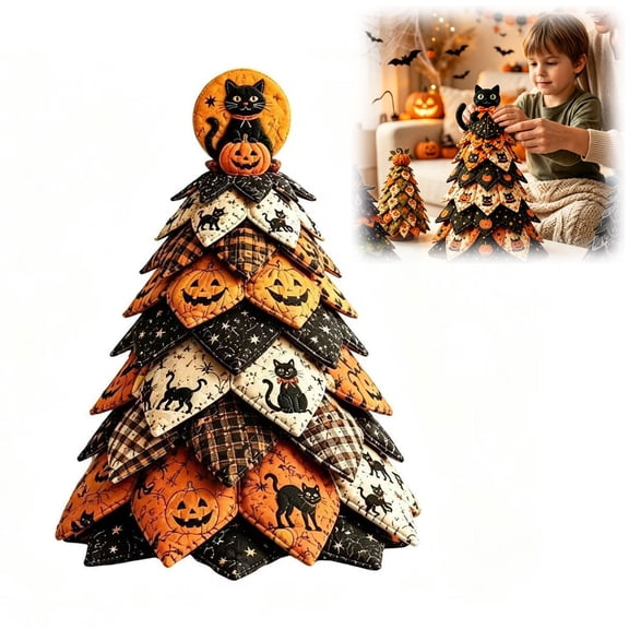 DIY Halloween Quilted Fabric Tree Kit – 3D Layered Sewing Craft, Padded Tabletop Decor for Mantel Shelf, Handmade Fall Centerpiece(Model A)