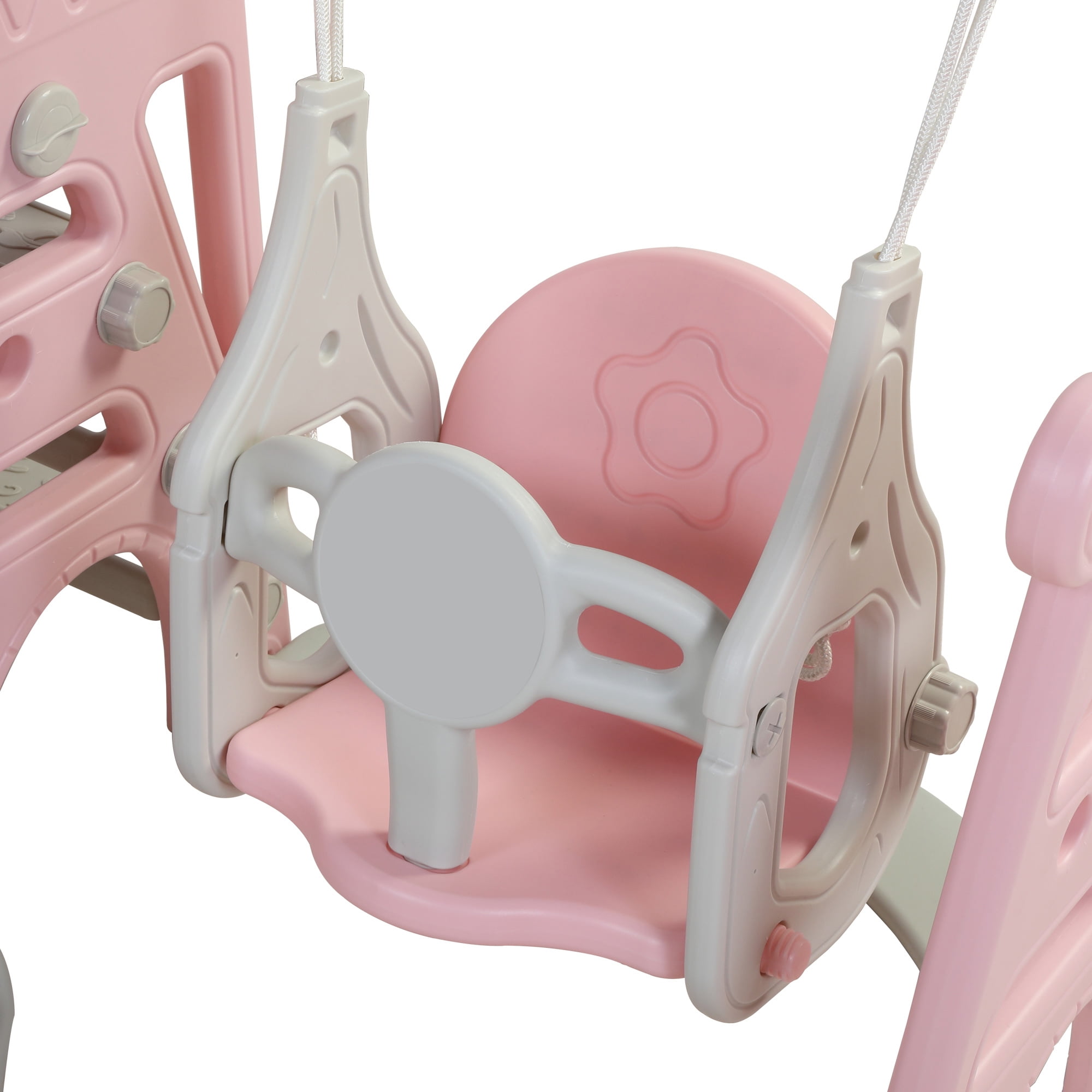 Hommoo Toy,Kids Swing and Slide Set, 3-in-1 Slide with Basketball Hoop, Pink+Gray
