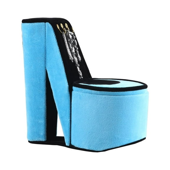 9" Tall Display Jewelry Box with Hooks, High Heel Shoe Design, Turquoise Velvet
