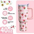 thumbnail image 4 of Strawberry Gifts 40 Oz Tumbler with Handle and Lid Straw, Pastel Plaid Stainless Steel Double Walled Vacuum Insulated Cup Mug, Cute Fruit Lover Birthday Gifts for Women Girls, 4 of 6