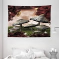 thumbnail image 1 of Fantasy Tapestry, Enchanted Fairytale Forest Scenery with Mushrooms and Fairies Magical Dark Image, Wall Hanging for Bedroom Living Room Dorm Decor, 80W X 60L Inches, Maroon Grey, by Ambesonne, 1 of 2