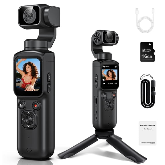 4K Vlogging Camera 75MP Handheld Cameras with 330° Rotating Lens & Face Tracking Touchscreen Pocket Digital Camera for YouTube TikTok with 16GB Card &Tripod