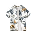 thumbnail image 4 of Abcomgle Toddler Button Down Shirt for Boys Summer Palm Tree Print Boys Beach Outfit Button Down Short Sleeve Cruise Boys Hawaiian Outfit,Dark Gray,12-13Years, 4 of 5