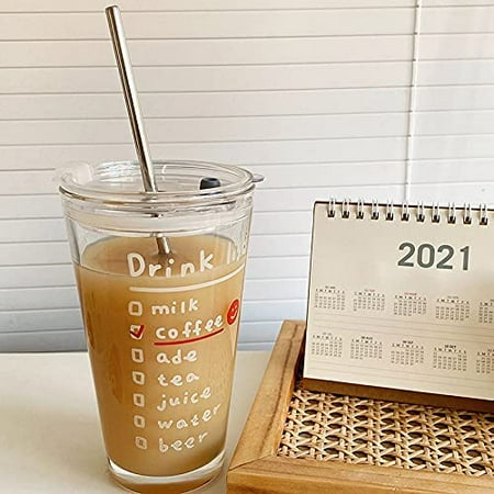 

CoCopeaunt Glass Coffee Tumbler for Women Glass Tumbler with Straw and Lid Iced Coffee Cup Cute Coffee Tumbler (400ml/13.5oz)