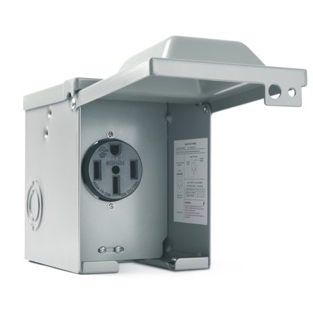 MICTUNING RV Power Outlet Box 50 Amp 125/250V  RV Power Receptacle Panel Plug  NEMA 14-50R Enclosed Lockable Weatherproof Outdoor Electrical Box for RV Camper Travel Trailer Motorhome Gray