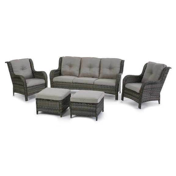 Gray 5-Piece Wicker Patio Conversation Seating Set with Gray Cushions