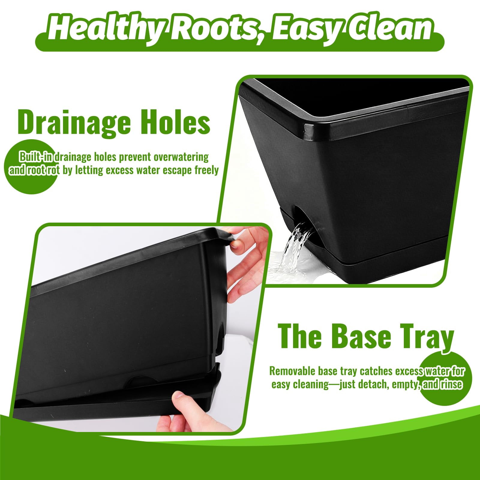Window Boxes Black 7 Pack Plastic Rectangular Planters for Indoor/Outdoor Plants