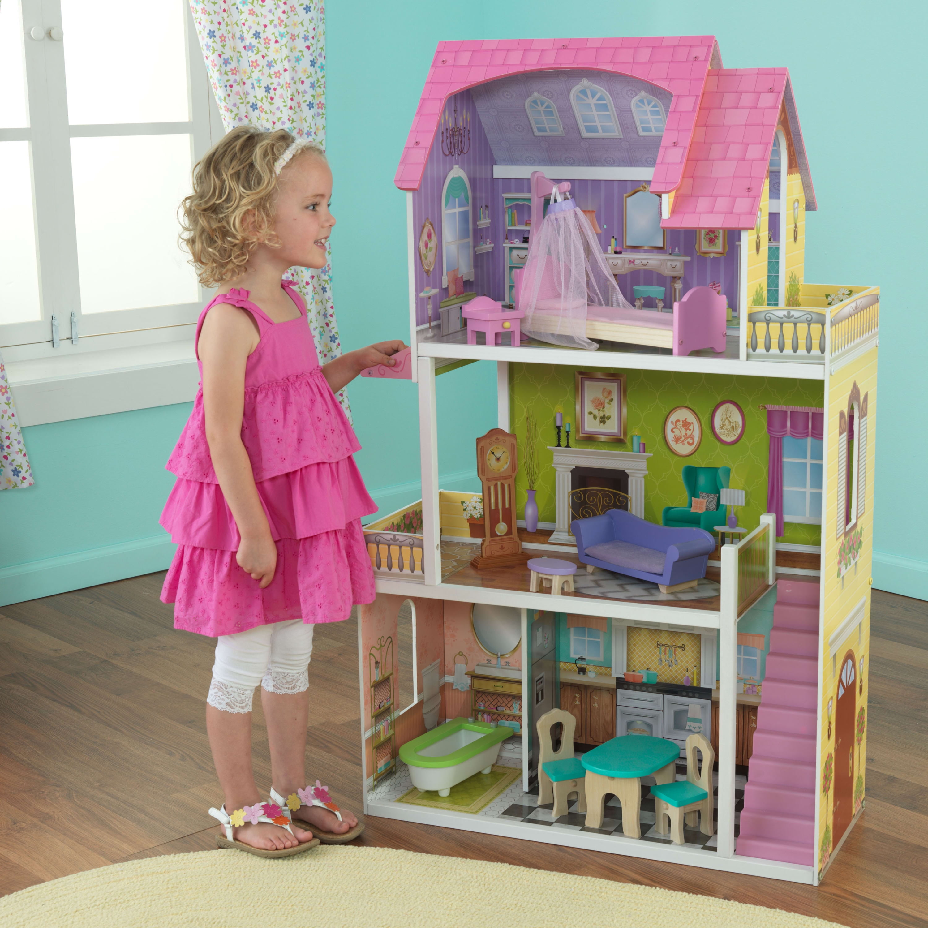 KidKraft Florence Wooden 3-Story Dollhouse with 11 Pieces, Almost 4 feet  Tall - Walmart.com