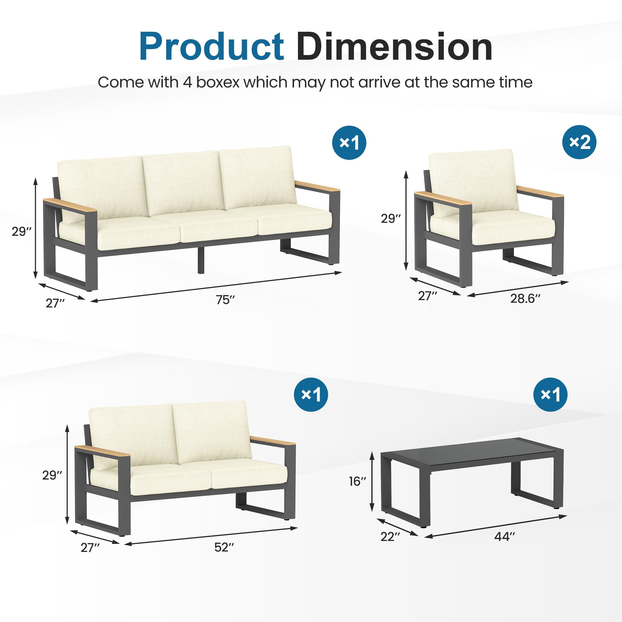 Heynemo Aluminum Patio Furniture, 7-Seats Metal Outdoor Furniture Set with Coffee Table, Modern Patio Sofa Sets Outdoor Conversation Set for Pool Garden Porch Backyard, Beige
