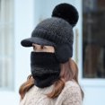 thumbnail image 4 of zobvuyeg 1 Set Fashion Women Winter Knitted Hat Thickened Faux Rabbit Fur Pompom Cap with Neck Scarf, 4 of 8