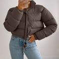 thumbnail image 2 of TAIAOJING Women's Winter Cropped Puffer Jacket Autumn Long Sleeved Zipper Drawstring Waist Stand Up Collar Solid Color Bread Coat Cotton Coat Oversized Zip-Up Quilted Puffy Short Down Coat, 2 of 7