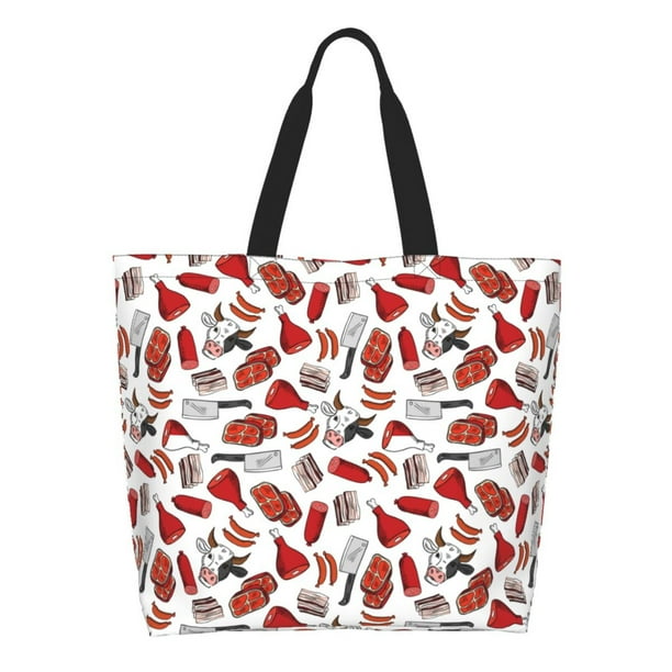 Fotbe Red Food Bolsa Tote Estética de Lona con Estampado para Mujer - Bolsa Reutilizable de Hombro Casual para Vacaciones, Compras, Trabajo y Gimnasio