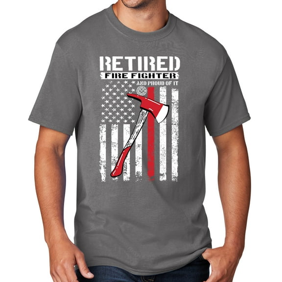 Men's Retired Firefighter with Axe T-shirt, Small MD Gray