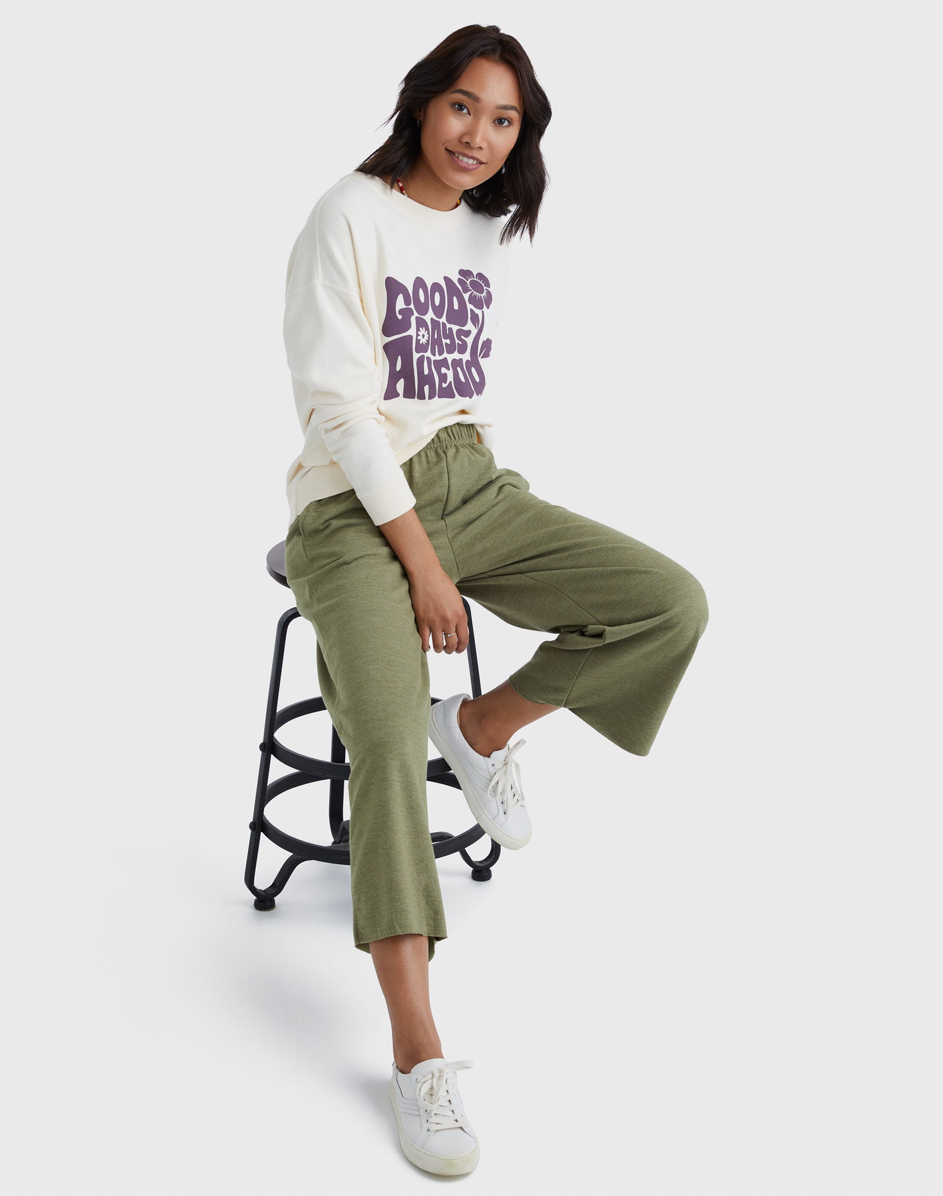 Hanes Originals Women's French Terry Wide Leg Crop Pants