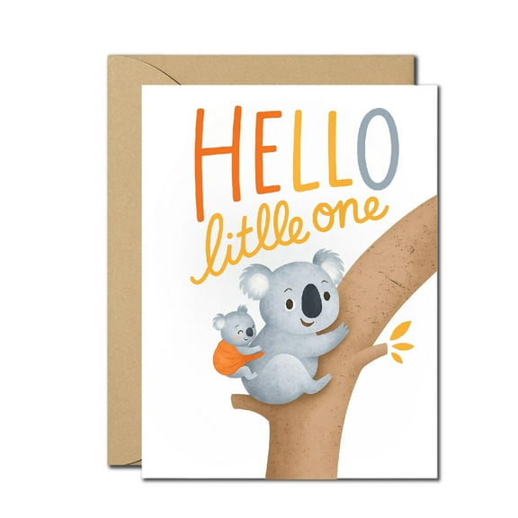 Hello Little One Greeting Card - Cute Koala Mom & Baby Design, Blank Inside, Includes Envelope - Perfect for New Baby Congratulations, Baby Showers & Birth Announcements