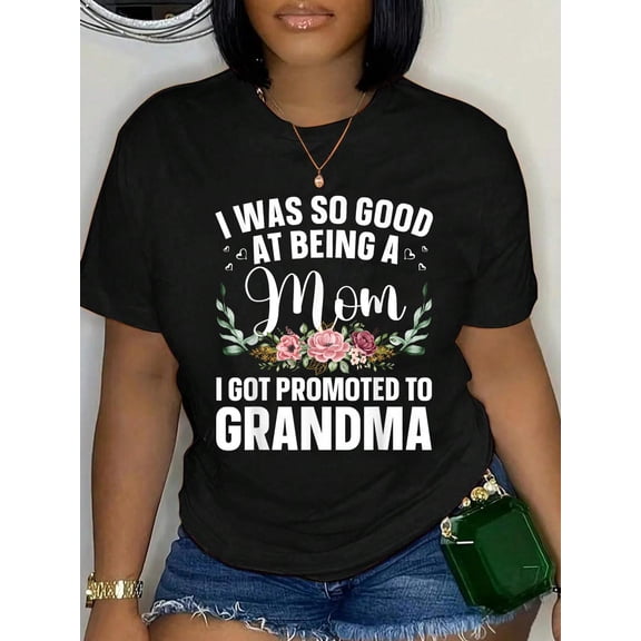100% Cotton Grandma Art For Mom Women Grandmother Promoted To Grandma T-Shirt Print Round Neck Cotton T-Shirt, Summer Women's Tops, gift