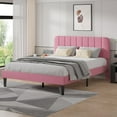 thumbnail image 2 of Taomika, Queen Size Upholstered Platform Bed Frame with Adjustable Headboard-Pink, 2 of 11