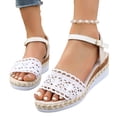 thumbnail image 4 of Women's Lightweight Crochet Lace Sandals, Adjustable Buckle Espadrille Wedge Heels, Open Toe Casual Summer Chunky Shoes for All-Day Comfort White 7.5, 4 of 9