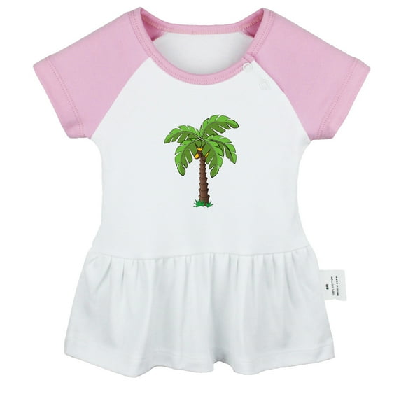Nature Palm Tree Pattern Dresses For Baby, Newborn Babies Skirts, Infant Princess Dress, 0-24M Kids Graphic Clothes (Pink Raglan Dresses, 6-12 Months)