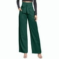 thumbnail image 2 of Women's High Waisted Wide Leg Pants Trousers Slacks with Bow Detail Solid Color Stretchy Flowy Casual Business Work Office Lounge Wear Travel Essentials | Aestivo,Green L, 2 of 9