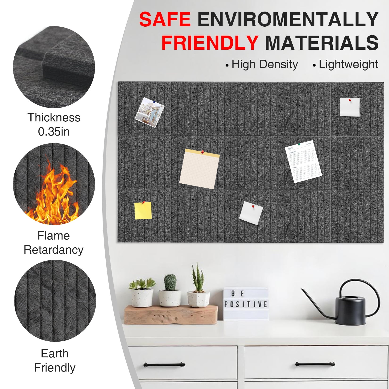 15 Pack Felt Bulletin Board Tiles 12 x 12 Inch Self Adhesive Pin Board Wall Panels with Push Pins Cork Board Alternative for Office Classroom Home Wall Decor, Gray