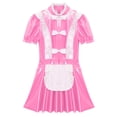 thumbnail image 2 of iiniim Women's French Maid Halloween Cosplay Outfits Shiny Leather Tutu Dress Clubwear Pink XL, 2 of 7