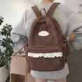 thumbnail image 6 of Corduroy Backpack, Polka Dot School Backpack with Bowknot, Lace Trim Schoolbag for Travel Shopping Outdoor, Brown, 6 of 6
