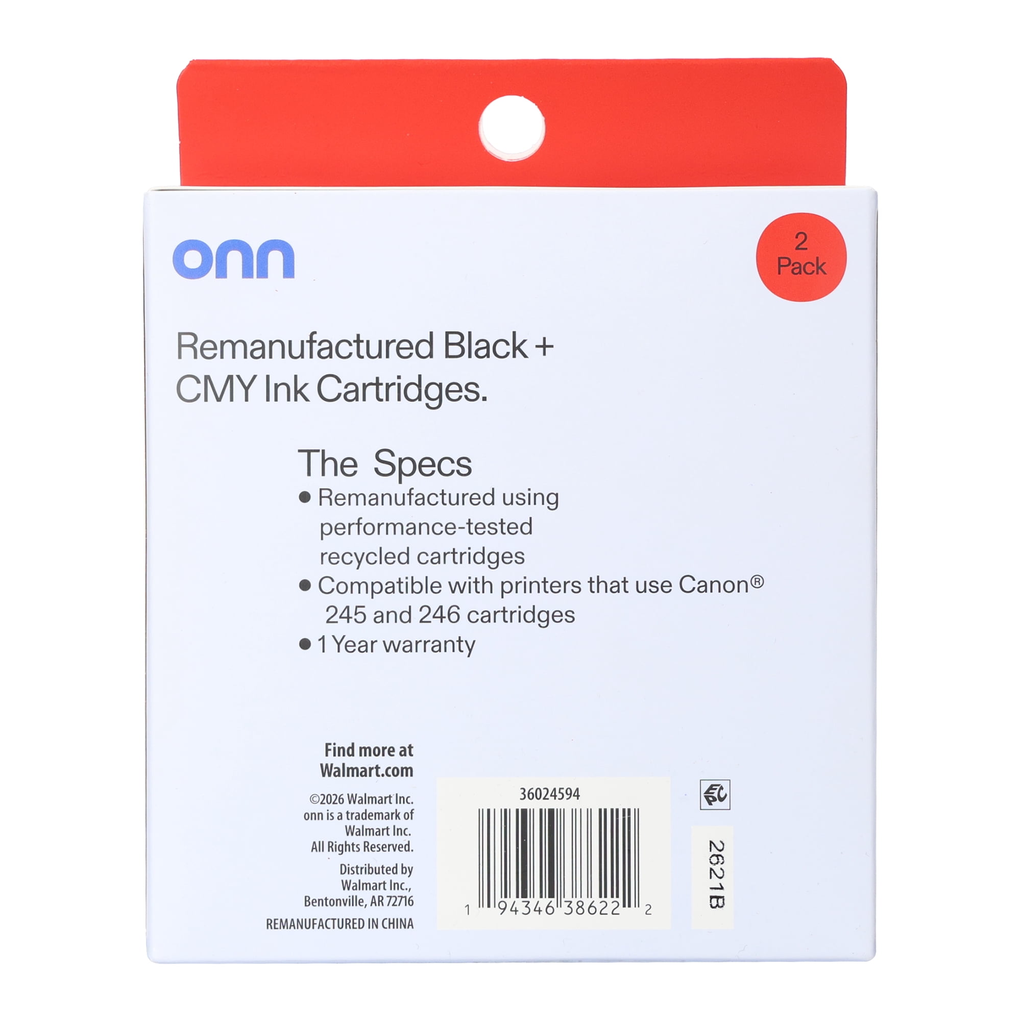 onn Remanufactured Inkjet Printer Cartridges for Canon Printers, Black and Color, 2 Pack