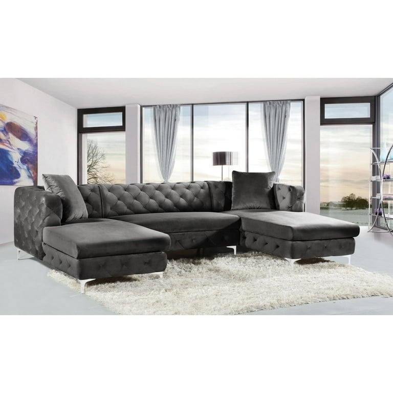 Meridian Furniture Gail Grey Velvet 3PC Sectional