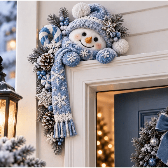 Christmas Door Corner Topper Decoration – Winter Snowman Holiday Door Frame Decor Cute Christmas Party Decor & Holiday Photo Prop