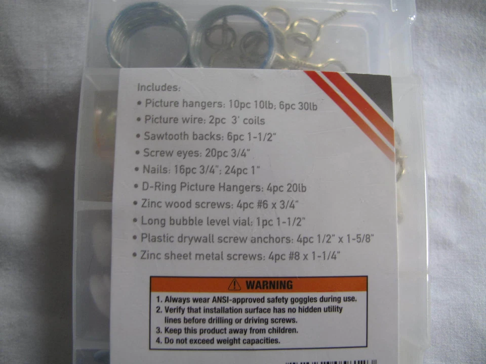 (1) New 101 Piece Picture Hanging Kit Wire Nails Screw Eyes Drywall