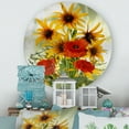 thumbnail image 2 of Designart 'Poppies and Sunflowers In The Wild' Traditional Circle Metal Wall Art 11x11 - Disc of 11, 2 of 5