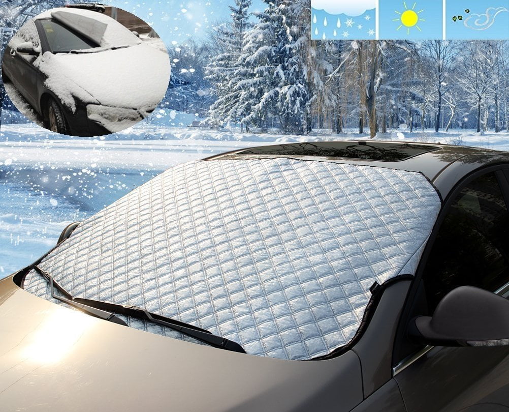 All Weather Guard Fits Most Cars HOWIN Windshield Cover Car Windshield Cover for Snow Ice with Mirror Covers Elastic Hooks 4 Magnetic Edges Windproof Waterproof Anti-UV Auto Windshield Shade