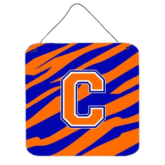 Letter C Initial Tiger Stripe - Blue Orange Aluminium Metal Wall Or Door Hanging Prints
